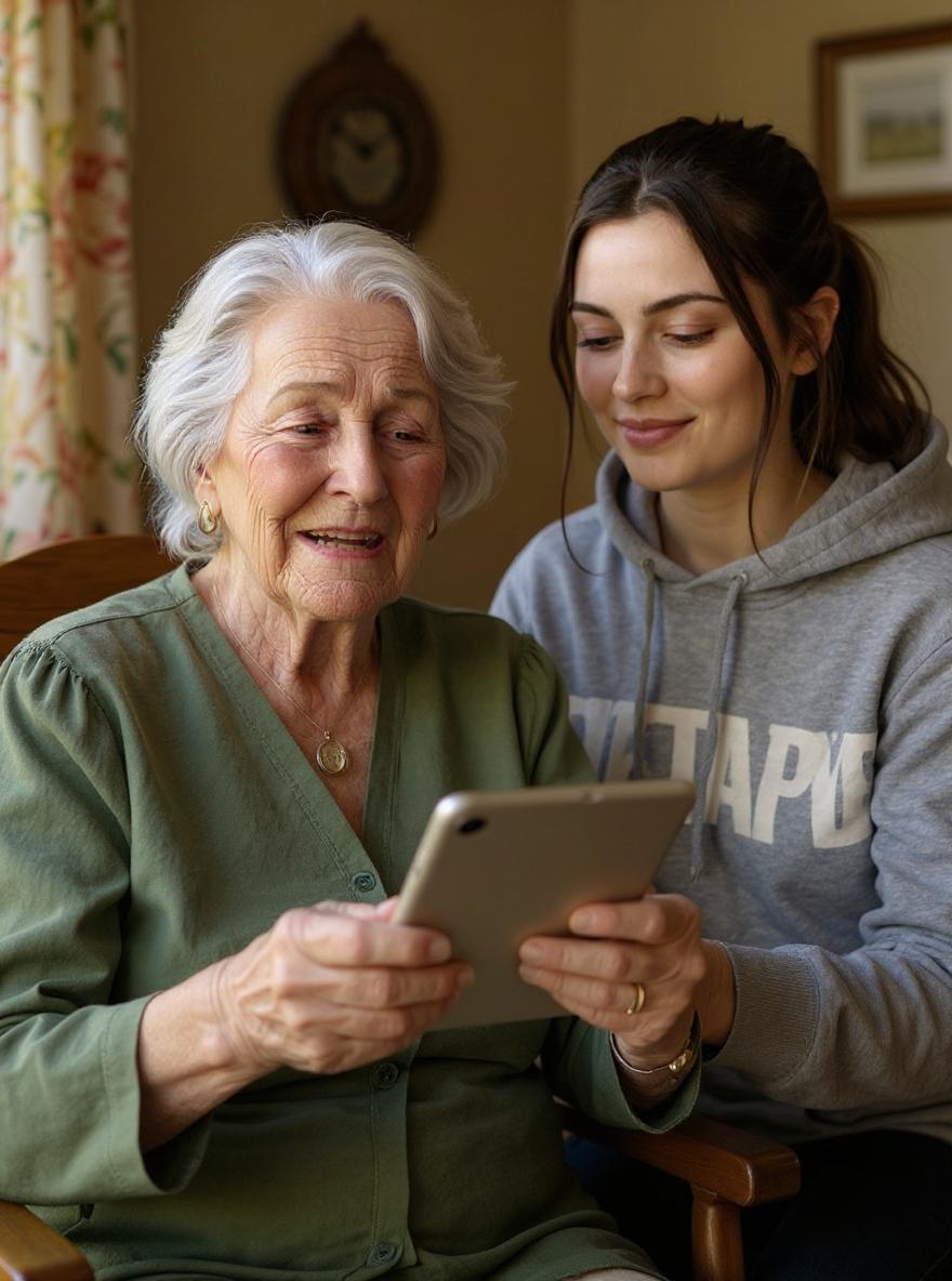 Founder Lily carefully examining a restored photograph
